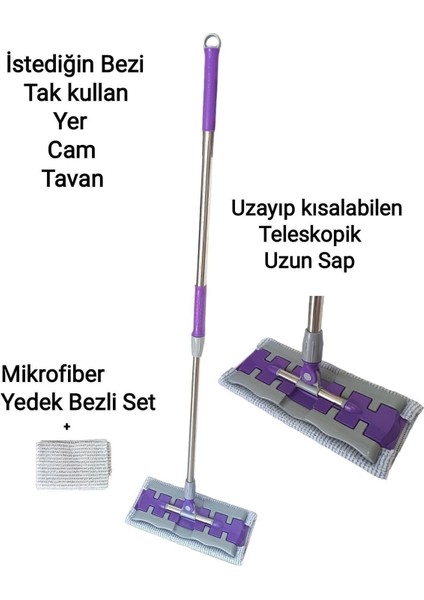 Mandalli Mop Teleskopik Mop Sihirli Mop Yedek Bezli Istediğin Bezi Tak Kullan, Yer Duvar Tavan Mopu fiyatları