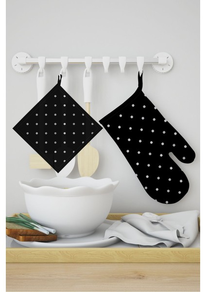 Puantiye Desenli Eldiven Tutacak Seti, Şık ve Kullanışlı Mutfak Aksesuarı. fiyatları