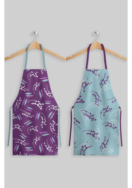 Mor Mint Çiçekli 2'li Mutfak Önlüğü Seti, Şık ve Kullanışlı Tasarım