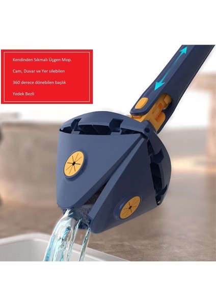 Kendinden Sıkmalı Üçgen Mop Cam Duvar Yer Silebilen Yedek Mikrofiber Bezli Paspas fiyatları