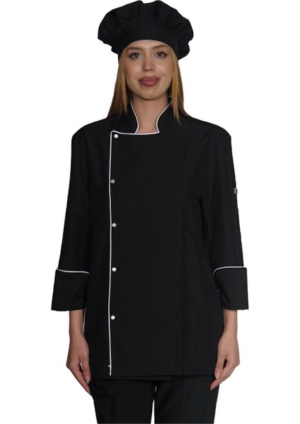 Siyah Unisex Aşçı ve Şef Ceketi, Şık ve Rahat Tasarım