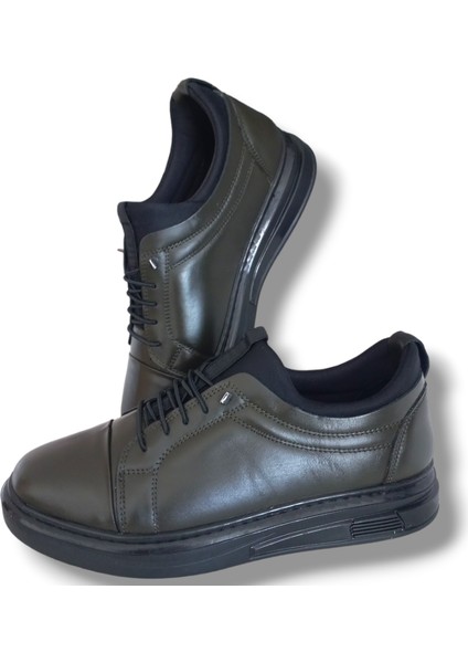 GR0159 Hakiki Deri Bilek Streçli Petrol Yeşili Üst Kalite Sneaker Erkek Ayakkabı indirimleri