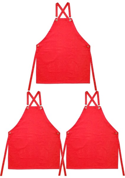 Kırmızı Mutfak Önlükleri, 3'lü Set, Şık ve Kullanışlı, Dayanıklı Kumaş