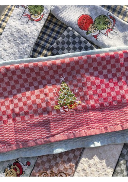 Yılbaşı Temalı 6'lı Mutfak Havlusu ve Kurulama Bezi Seti, Kırmızı Renkli