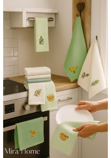 6 Parça Mutfak Kurulama Bezi 30X50 cm Mint, Yumuşak ve Dayanıklı Temizlik Seti