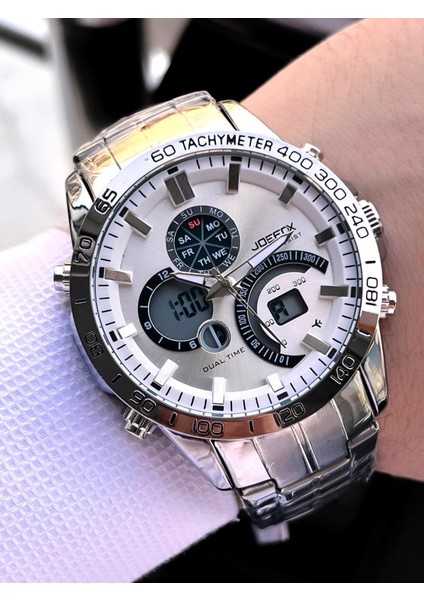 Çelik Kordon Dijital ve Analog 2 Yıl Garantili 3 Atm Suya Dayanıklı Erkek Kol Saati JOE.CL03