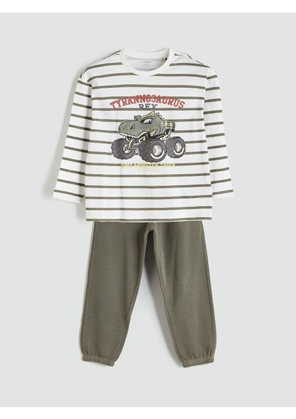 Bisiklet Yaka Baskılı Erkek Bebek Sweatshirt ve Eşofman Alt 2'li (W5)