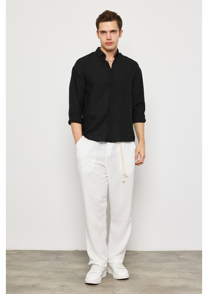 Keten Uzun Kollu Oversize Gömlek