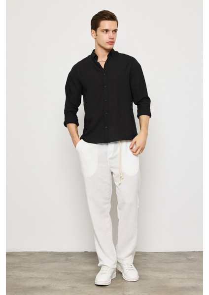 Keten Uzun Kollu Oversize Gömlek