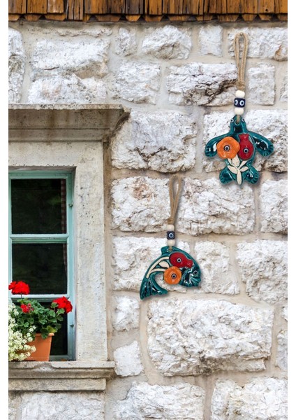 Mavi Çiçek Motifli 2 Parça Seramik Bohem Duvar Dekorasyonu, Ev ve Bahçe Süsü fırsatları