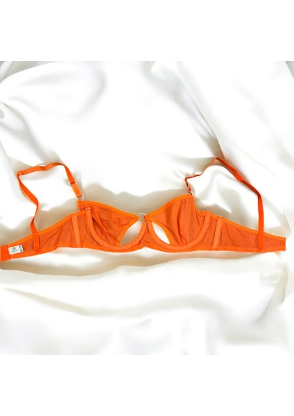 Turuncu Renk Brode Tül Halka Model Külotlu Sütyen Takım- Iç Çamaşırı Takımı modelleri