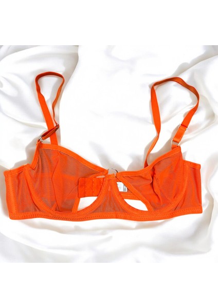 Turuncu Renk Brode Tül Halka Model Külotlu Sütyen Takım- Iç Çamaşırı Takımı