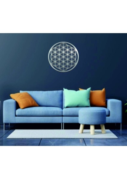 Şık Gümüş Yaşam Çiçeği Kutsal Geometri Duvar Tablosu