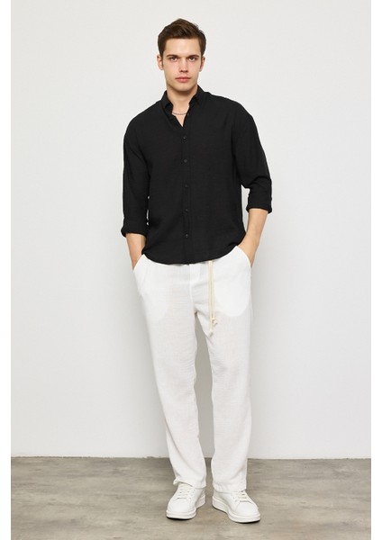 Keten Uzun Kollu Oversize Gömlek