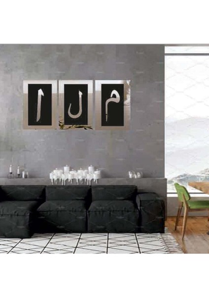 Elif Lam Mim Gümüş Aynalı Pleksi Duvar Tablo Seti, Şık ve Modern Dekorasyon Ürünü fiyatları