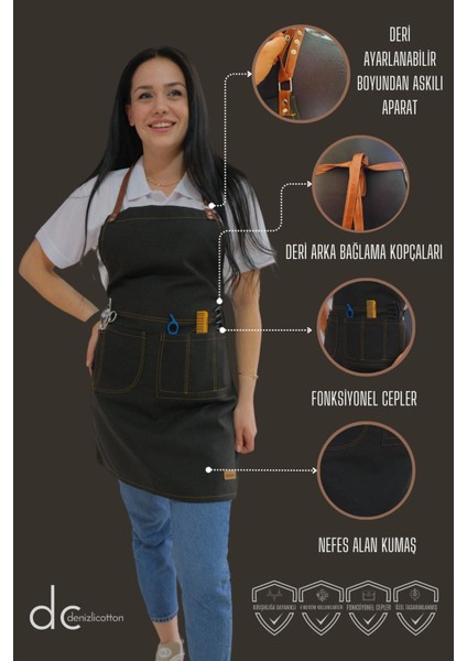 Deri Detaylı Askılı Önlük, Çok Amaçlı ve Şık Tasarım, Siyah fiyatları