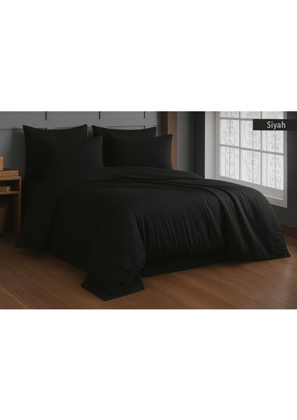 Premıum Siyah Renk Pamuk Saten Çift Kişilik Nevresim Takımı Kutusuz