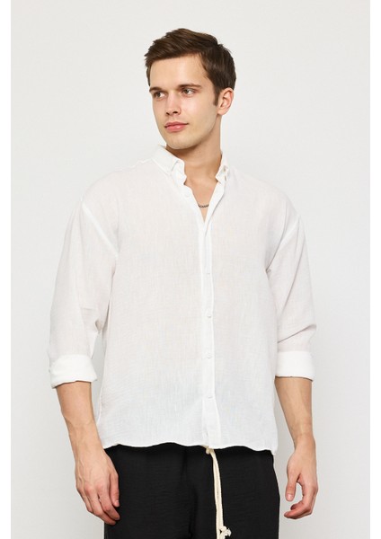 Keten Uzun Kollu Oversize Gömlek