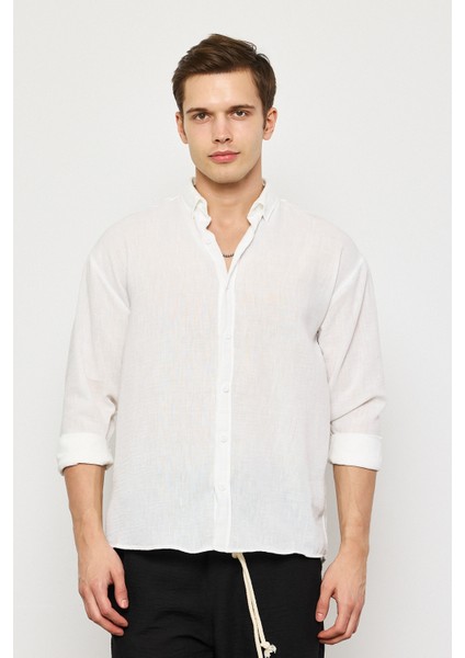 Keten Uzun Kollu Oversize Gömlek