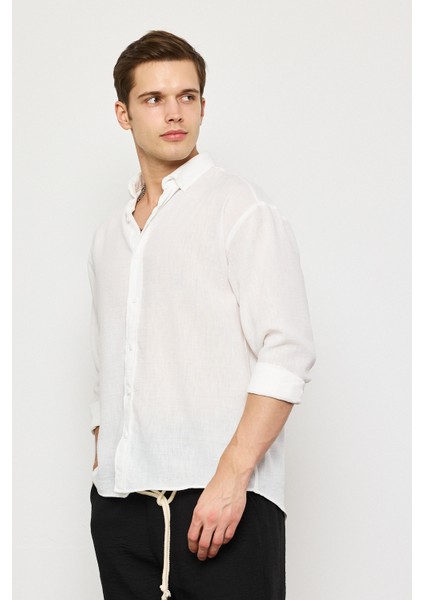 Keten Uzun Kollu Oversize Gömlek