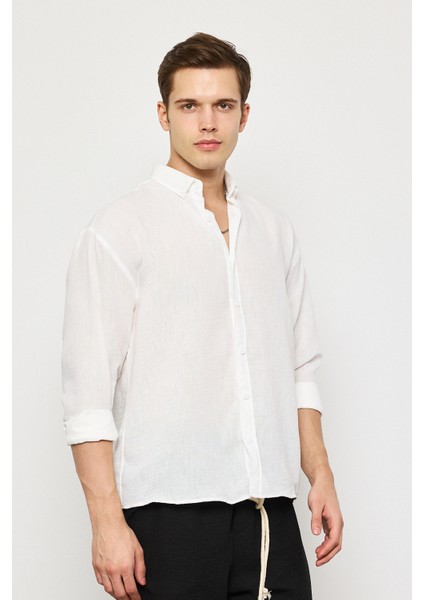 Keten Uzun Kollu Oversize Gömlek