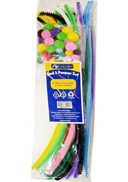 Şönil ve Ponpon Seti 20 Adet 30CM Şönil, 40 Adet Ponpon Set