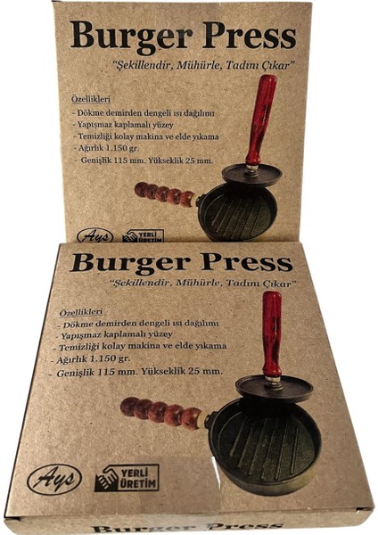 Hamburger Press & Köfte Kalıbı & Et Mühürleme Komple Döküm Alt Üst Dengeli Pişirme Yanmaz Yapışmaz fiyatları