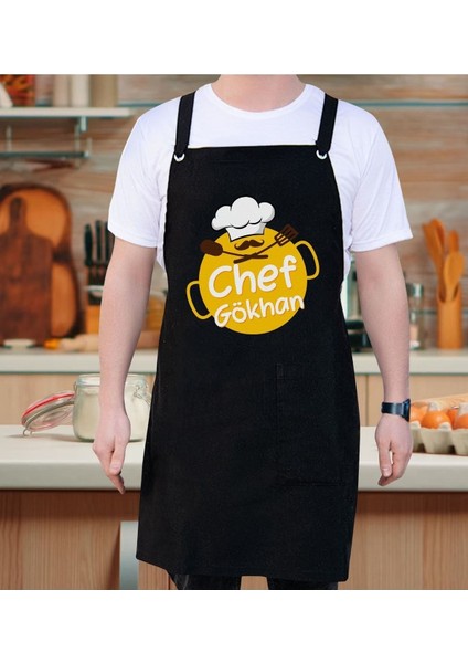 Kişiye Özel Siyah Profesyonel Aşçı Mutfak Önlüğü