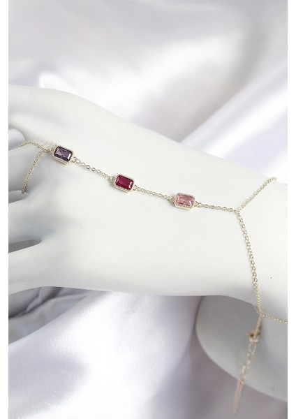 Pirinç Renkli Zirkon Taşlı Dikdörtgen Model Gold Renk Kadın Şahmeran