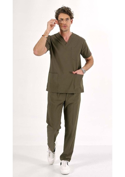 Yağ Yeşili U-Flex Likralı Scrubs Takım Forma