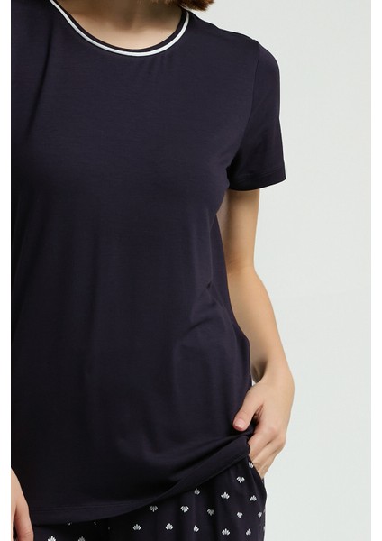 Kadın Lacivert Kısa Kol Pijama Takımı modelleri