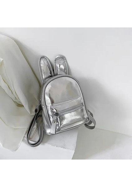 Çocuklar Sırt Çantaları Tavşan Kulak Sırt Çantası Kız Sevimli Karikatür Moda Prenses Çanta Yürümeye Başlayan Sırt Çantalarılar Sırt Çantası Çantaları Mochilas: Gümüş (Yurt Dışından)