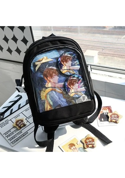 Y2K Sevimli Mini Sırt Çantası Kadınlar Kawaii Ita Çanta Tatlı Kız Şeffaf Rucksack Diy Kişiliği Ekran Sırt Çantası Lolita Omuz Çantası: Tahta/bedenli Bir Siyah: 30X23X12CM Rozet Yok (Yurt Dışından)