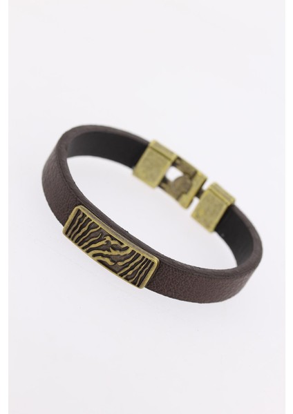 Eskitme Metal Zebra Aksesuarlı Kahverengi Deri Erkek Bileklik fiyatları