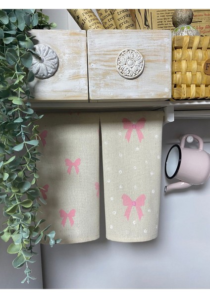 Ikili Pamuklu Mutfak Bezi, Fiyonk Baskılı, Şık ve Kullanışlı Set