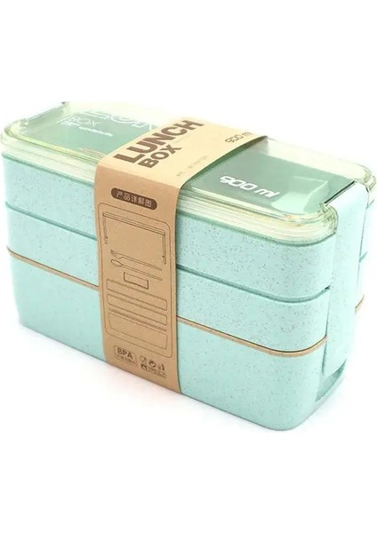 900ML Sağlıklı Malzeme Öğle Yemeği Kutusu 3 Katman Buğday Saman Bento Kutuları Mikrodalga Yemek Takımı Gıda Konteyneri Konteyner Öğle Yemeği: Yeşil/öğle Yemeği Kutusu Kapasite: 900ML (Yurt Dışından)