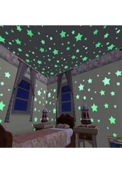 Yeşil Fosforlu Yıldız ve Ay Gece Parlayan Oda Dekorasyonu 24 Parça fiyatları