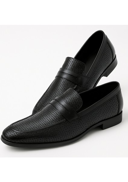 GR0161 Hakiki Deri Delikli Kösele Taban Bağcıksız Erkek Klasik Baba Ayakkabısı