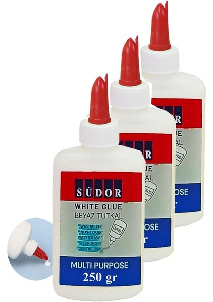 Beyaz Tutkal 250 gr 3 Adet Südor Beyaz Mobilya Tutkalı 250 gr Ahşap Tutkalı Su Bazlı Çok Amaçlı Beyaz Tutkal