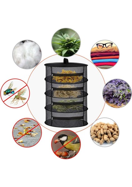 4 Katlı Fermuarlı Meyve Sebze Kurutma Filesi, Katlanabilir ve Kullanışlı Siyah Sepet