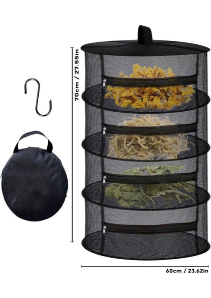 4 Katlı Fermuarlı Meyve Sebze Kurutma Filesi, Katlanabilir ve Kullanışlı Siyah Sepet