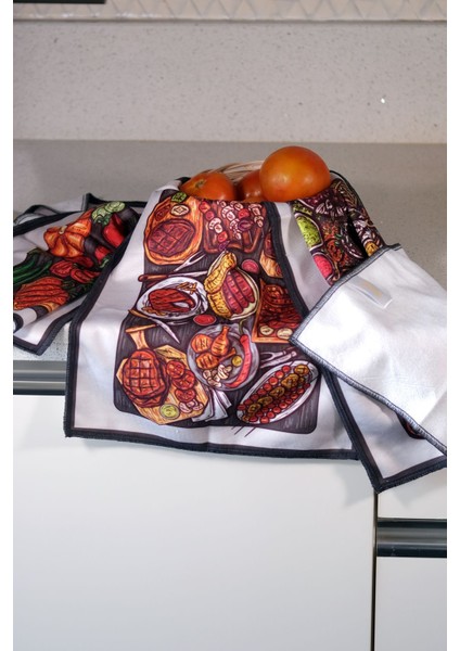 Dijital Baskılı 3'lü Mutfak Havlusu Seti, 30X50 Cm, Kahverengi