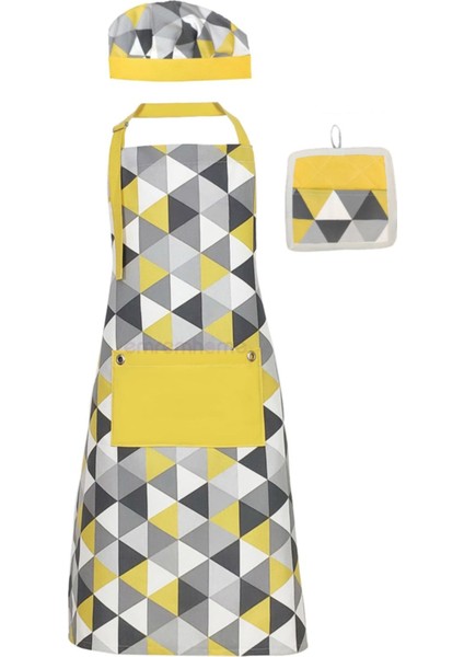 Sarı Desenli Uzun Mutfak Önlüğü Seti, Su ve Leke Tutmaz, Şık ve Kullanışlı