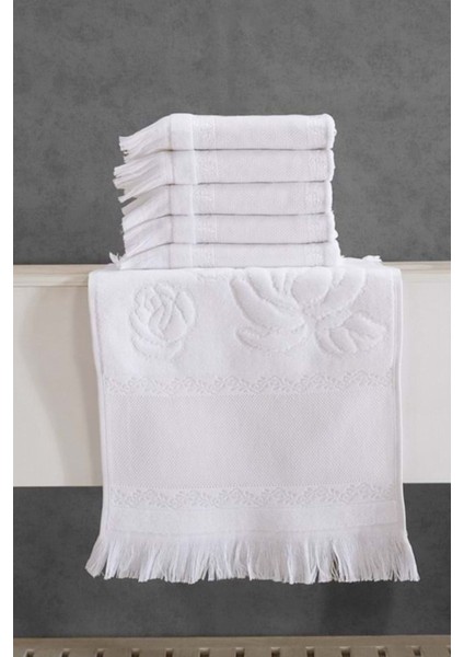 12'li 30X50 Bordürlü Kadife Havlu, Saçaklı ve Beyaz, Şık ve Yumuşak Tasarım