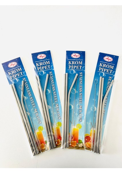 Krom Pipet Seti Paslanmaz Çelik 4 Parça Fırçalı & Metal Pipet Kırılmaz fiyatları