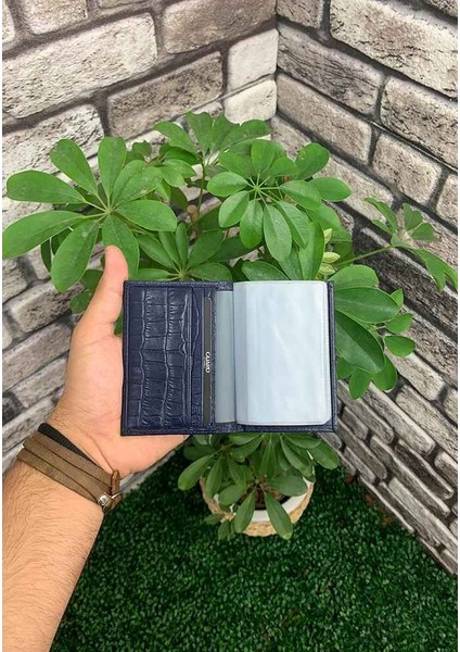 Lacivert Croco Desenli Hakiki Deri Lastikli Spor Kartlık Erkek P1041 modelleri