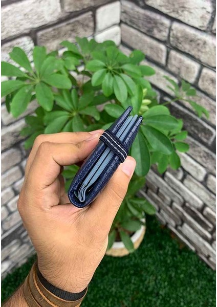 Lacivert Croco Desenli Hakiki Deri Lastikli Spor Kartlık Erkek P1041 fırsatları