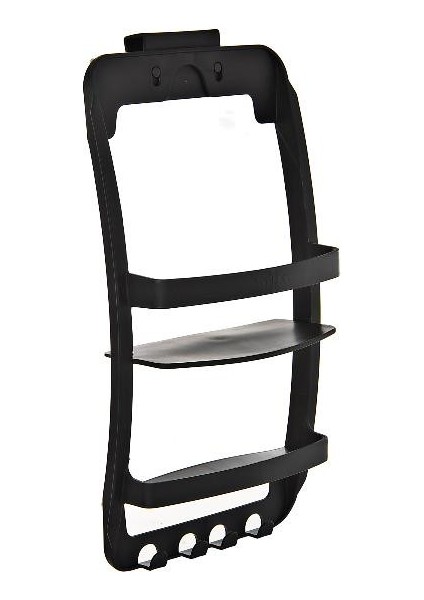 Siyah, 3 Katlı Banyo Duş Rafı - Askılıklı Banyo Organizeri - Delmeden Montaj