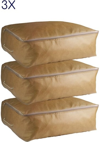 3'lü Set 53X44X20 cm Home Organizer Çekyat & Baza Altı Düzenleyici Hurç Bej