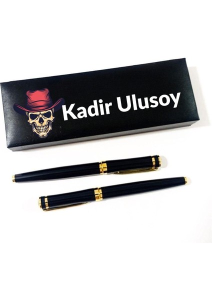 Kişiye Özel Isim Yazılı Kutulu 2’li Roller ve Dolma Kalem Seti – Şapkalı Kuru Kafa Tasarım